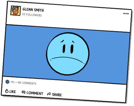 image of social media message with unhappy smilie face
