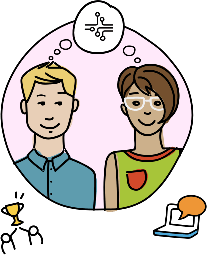 illustration of a man and a woman thinking about technology