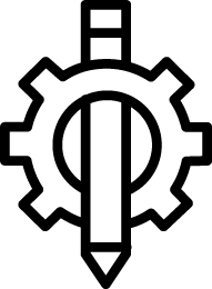 icon of pencil half way through center of gear