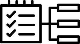 icon of paper with checklist connecting to list items