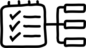 icon of paper with checklist connecting to list items