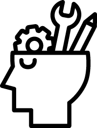 icon of head with gear wrench and pencil